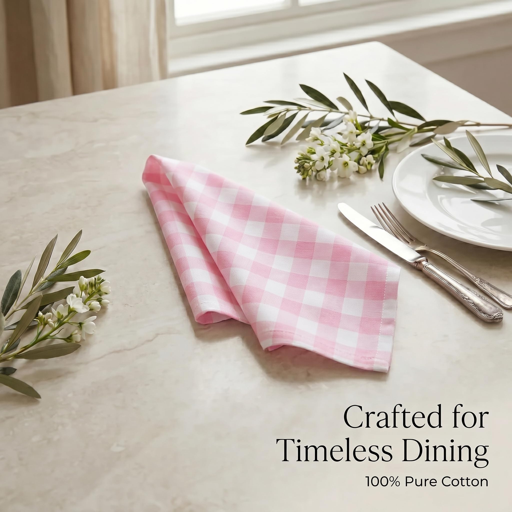 Urban Villa Cloth Napkins 100% Cotton Dinner Napkins Set of 12(20"x20") Highly Absorbent Washable Durable Reusable Napkins Ideal for Hotel Collection Lunch Restaurant Farmhouse Parties - Pink White