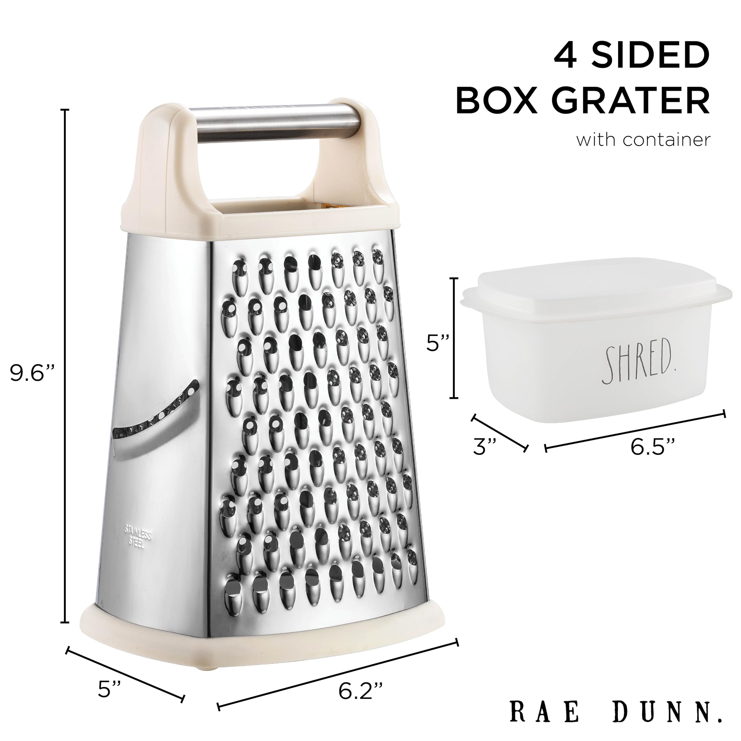 Rae Dunn Everyday Collection Multifunction Grater- Stainless Steel Grater and Zester for Cheese, Spices, Vegetables, Cream