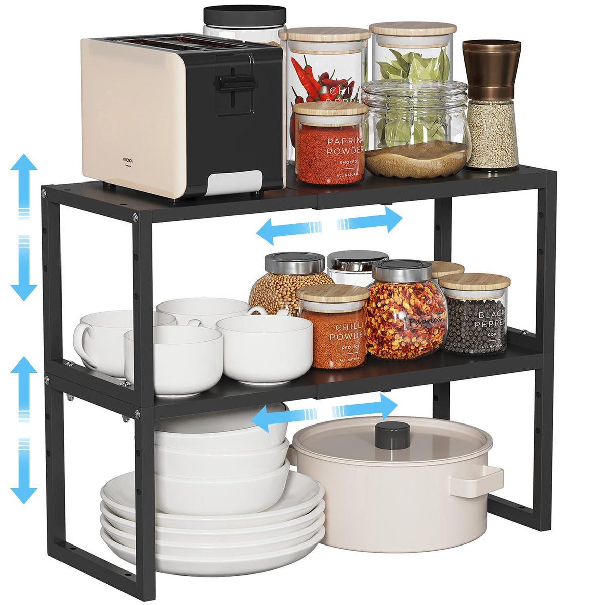44.3 Inches Expandable Metal Storage Shelves,150LBS Heavy Duty Shelving Units and Storage For Appliance,Adjustable Utility Organization and Storage Shelf Rack For Kitchen Cabinet Closet Garage Pantry