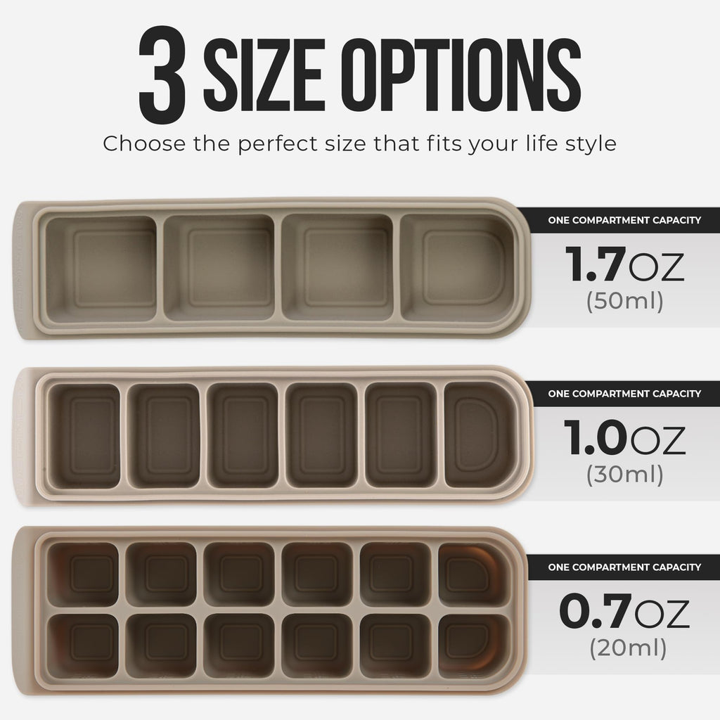 Firgi 0.7 oz/12 Sections Silicone Ice Cube Freezer Tray with Lid, 100% Food-Grade Platinum Silicone,Leak Resistance & Dishwasher Safe for Baby Food Prep,Breast Milk,Purees - Korean Made, Beige