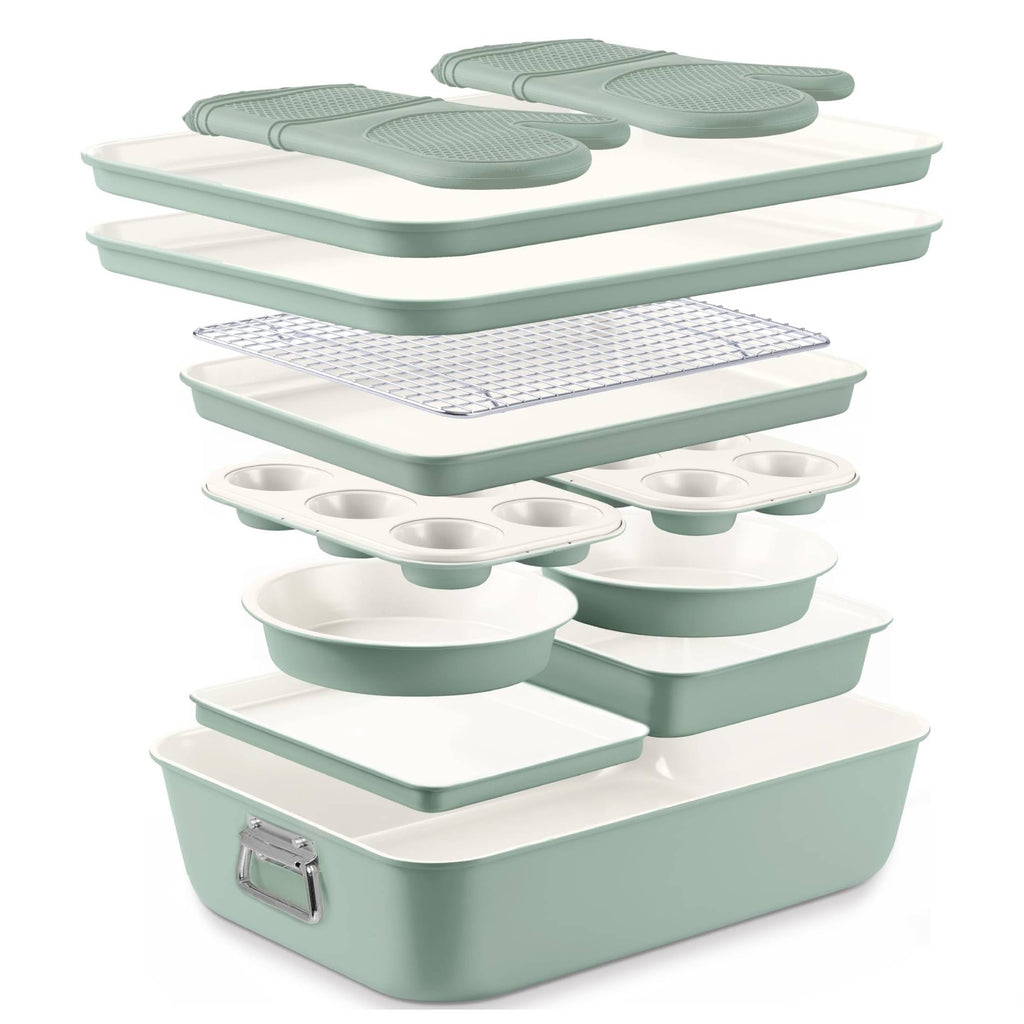 Country Kitchen Nonstick Stackable Bakeware Set - Deluxe Heavy Duty, Durable, Easy Release Baking Set, Denim, 13 Pcs