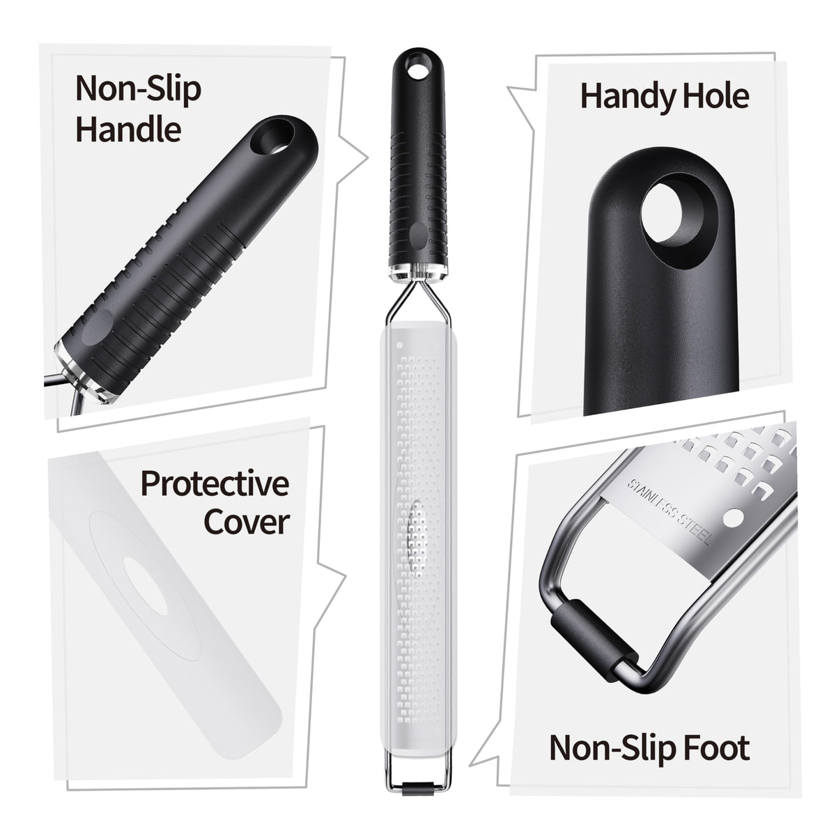 Cheese Grater with Slip-Free Grip, Lemon Zester for Gitrus fruits, Chocolate, Hard Cheeses