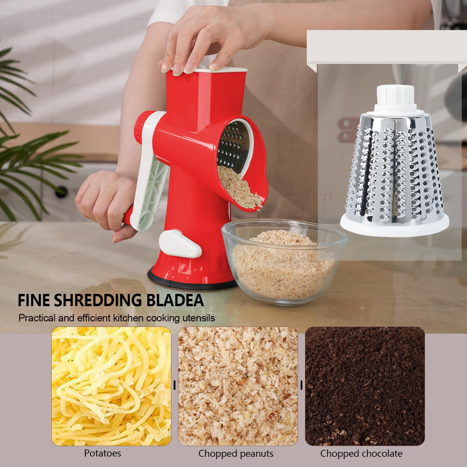 TiwisiTe Rotary Cheese Grater with Handle-Versatile Cheese Grater