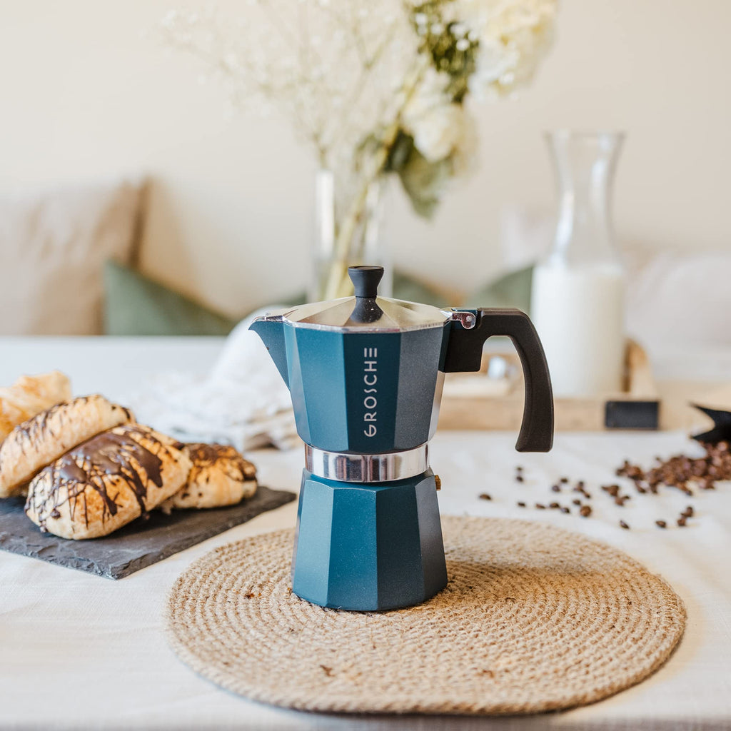 GROSCHE Milano Stovetop Espresso Maker Moka Pot 6 espresso Cup, 9.3 oz Blue