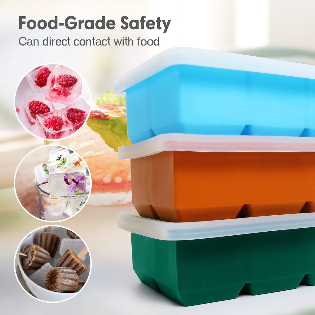 Excnorm Silicone Ice Cube Trays 3 Pack - Large Size Silicone Ice Cube Molds with Leak Proof Removable Lid Square Ice Cube Tray And BPA Free for Cocktail,Whiskey, Stackable Flexible Ice