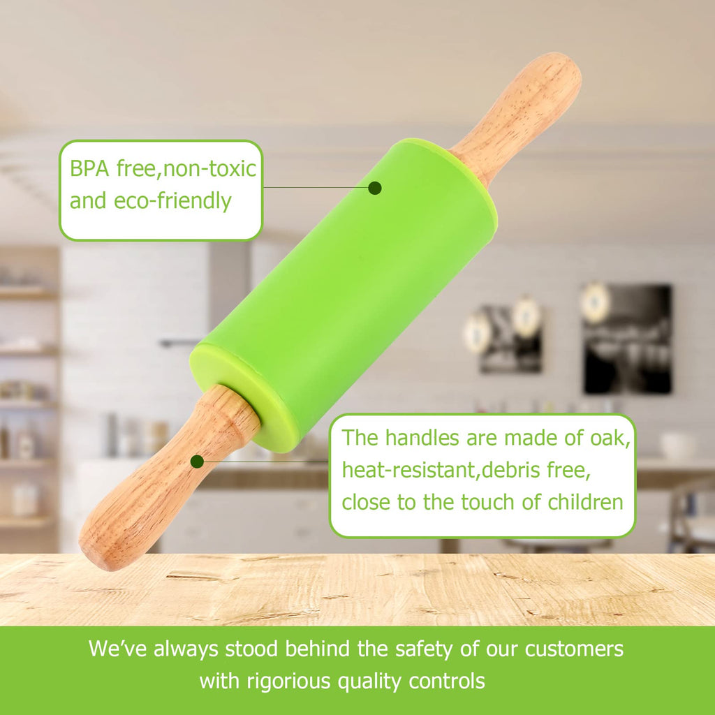 Honglida Mini Silicone Rolling Pin for Kids, Non-stick Surface Wood Handle, 9 Inch 12 Pack