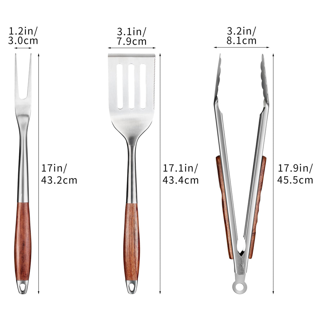 FJNATINH Heavy-Duty Grilling Accessories Rose Wooden BBQ Grilling Tools Set,Outdoor Grill Set with Spatula, Fork & Tongs,Essential Accessories for Barbecue & Grill. Ideal Gift for Men