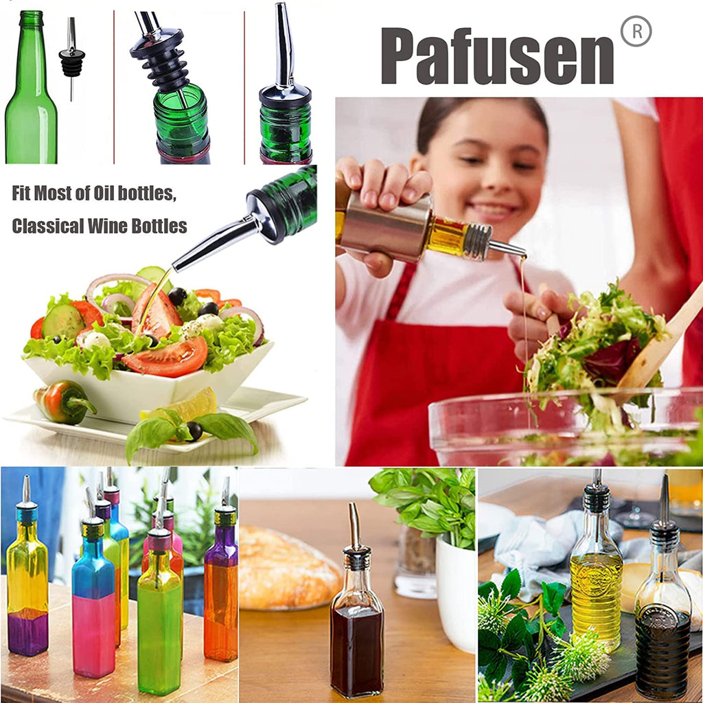 Pafusen 6 Pack Liquor Bottle Pourers, Liquor Pour Spout for Liquor Bottles, Stainless Steel Olive oil Dispenser Spout, Alcohol Pourer Spouts Dust Caps Long Covers, Sliver