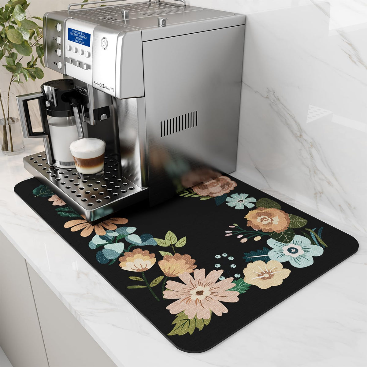 AMOAMI Coffee Mat Hide Stain Rubber Backed Absorbent Dish Drying Mat for Kitchen Counter - Fits Under Coffee Maker - KHAKI 16X24