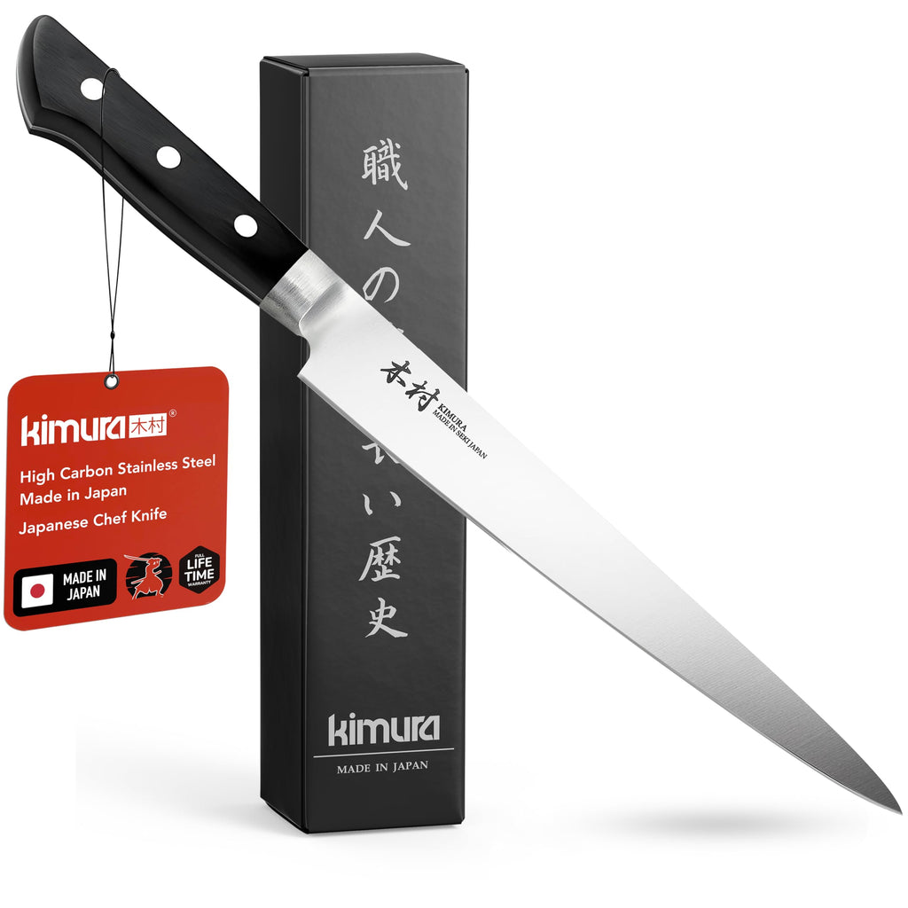 Kimura Slicer Knife, [Made in Japan], 8 inch Professional Chef Knife, Ultra Sharp High Carbon Molybdenum Stainless Steel Kitchen Knives, Chefs Knife with Ergonomic Handle - Japanese Carving Knife