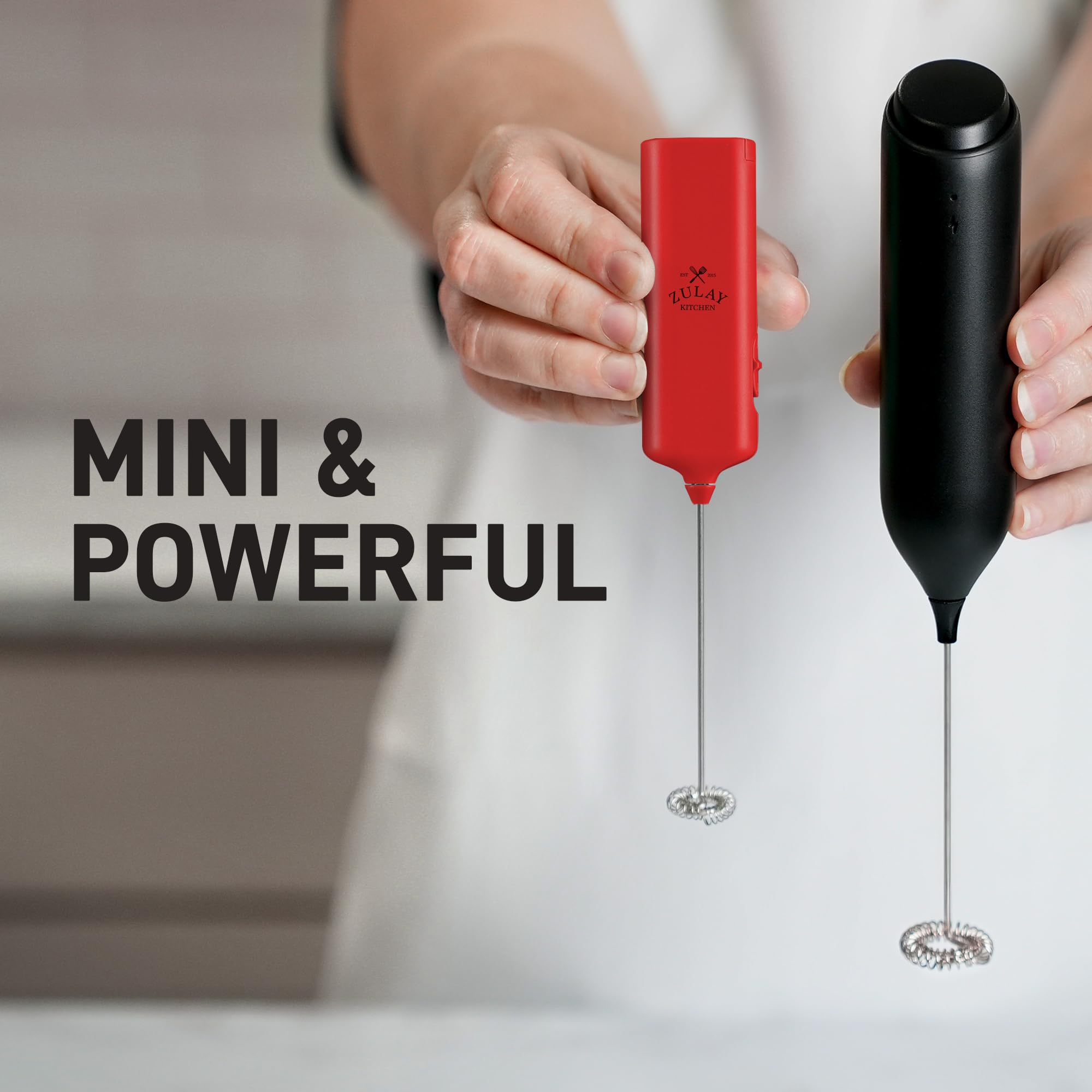 Mini & Mighty Milk Frother Wand – Powerful Handheld Coffee Frother, Battery Operated Drink Mixer – Compact Pocket Size – Detachable Whisk for Latte, Cappuccino, Matcha, Hot Chocolate