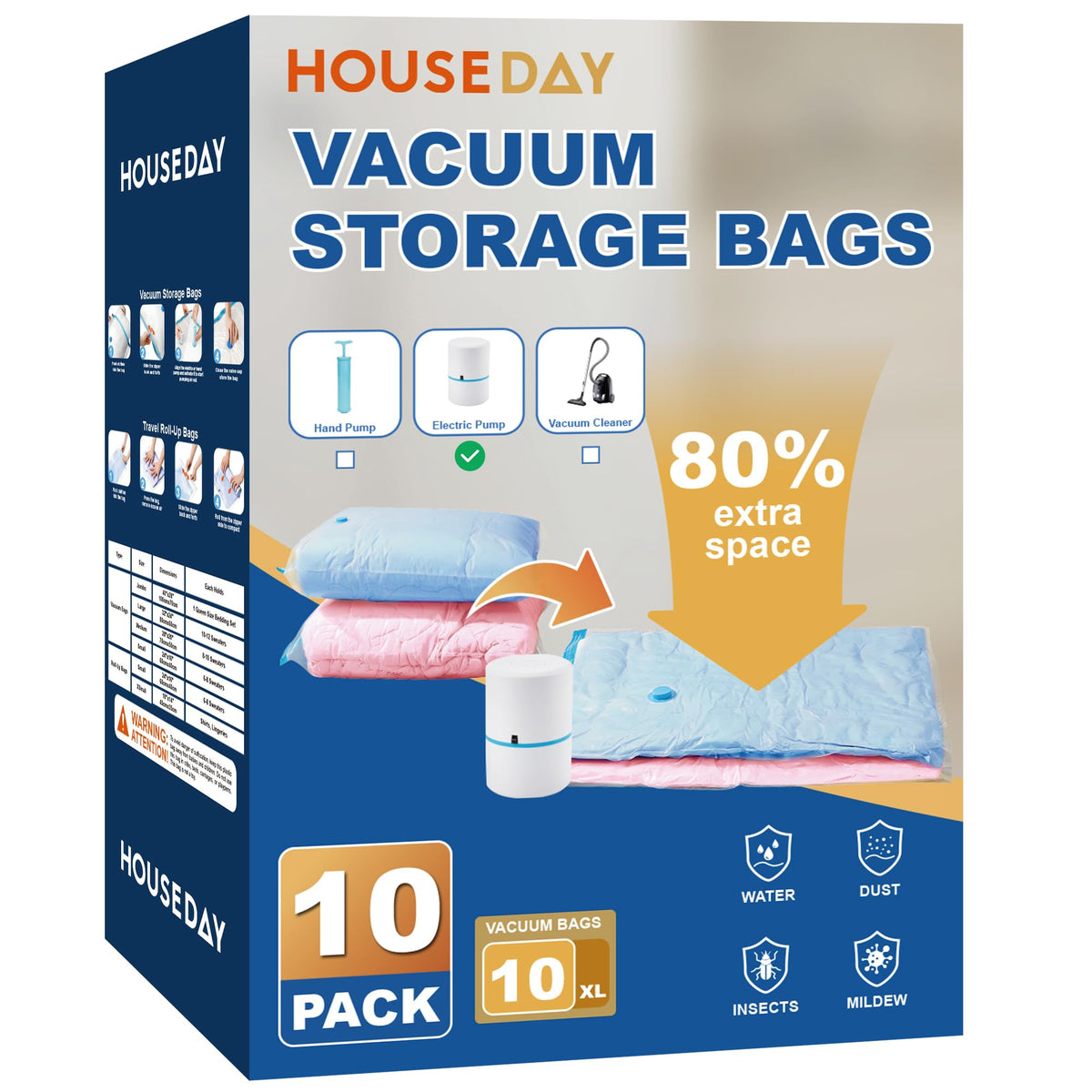 HOUSE DAY 22 Pack Vacuum Storage Bags with Pump,Space Saving Vacuum Seal Bags For Clothing Travel,4 Jumbo/4 Large/4 Medium/4 Small, 2S/2XS/2XXS Roll Up Bags, Hand Pump Included, Sealer Clothes Storage