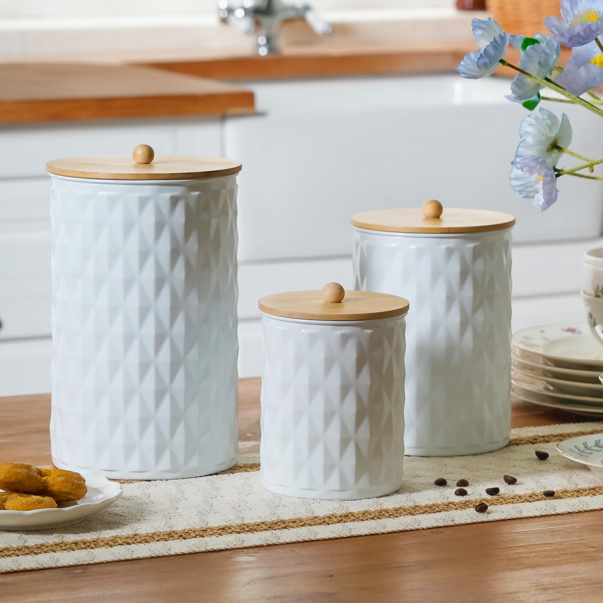 HOME PALETTE Kitchen Canister Set of 3 Tea Coffee Sugar Containers