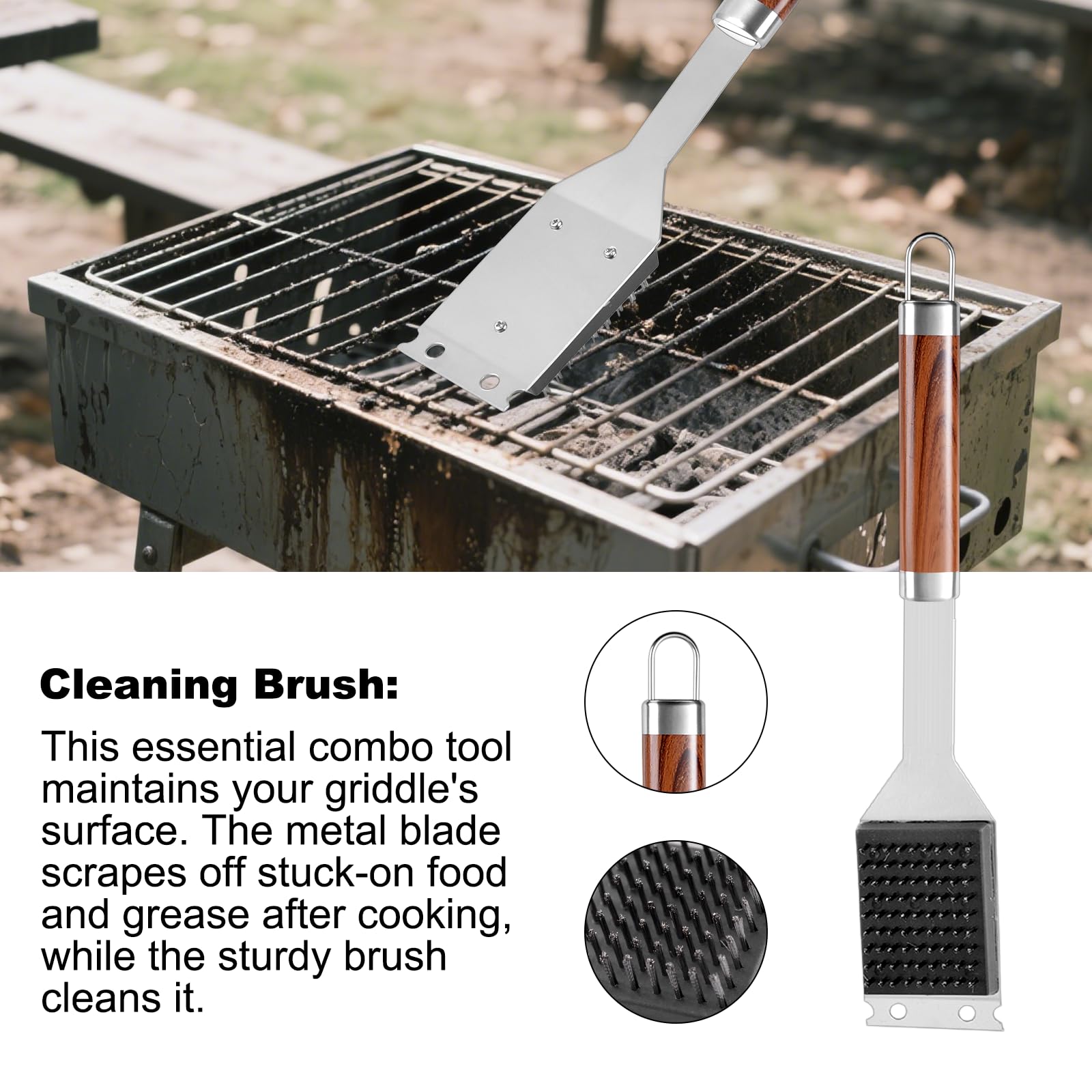 YJHOLE Grilling Accessories Set Large Spatula Fork Cleaning Brush Food Tongs Durable Stainless Steel BBQ Grill Tools with Extra Thick Storage Case BBQ Accessories Grill Set