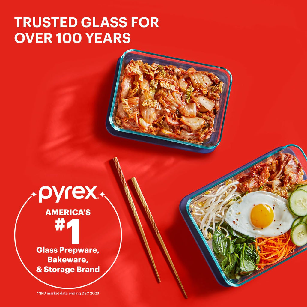 Pyrex Simply Store (7-Pack) Glass Food Storage Containers Set, (1, 2, 4 & 7 Cup) Meal Prep Containers With Plastic BPA-Free Lids, Dishwasher & Microwave Safe