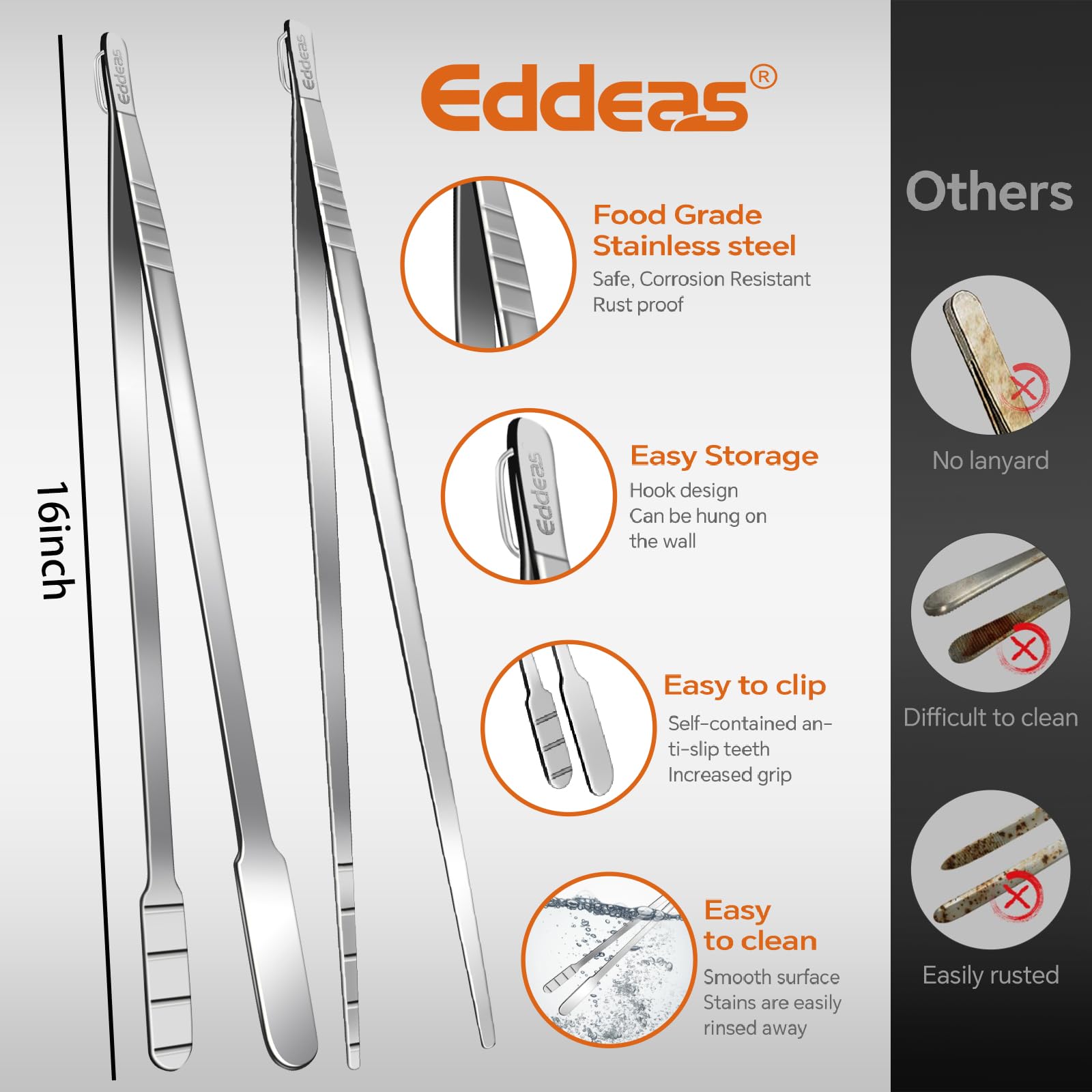 Eddeas 16 Inch long Kitchen Tweezers - 2 Pack large Tweezer Tongs for Cooking, Heavy Duty Stainless Steel Heat Resistant 600°F Food tweezers, Dishwasher safe
