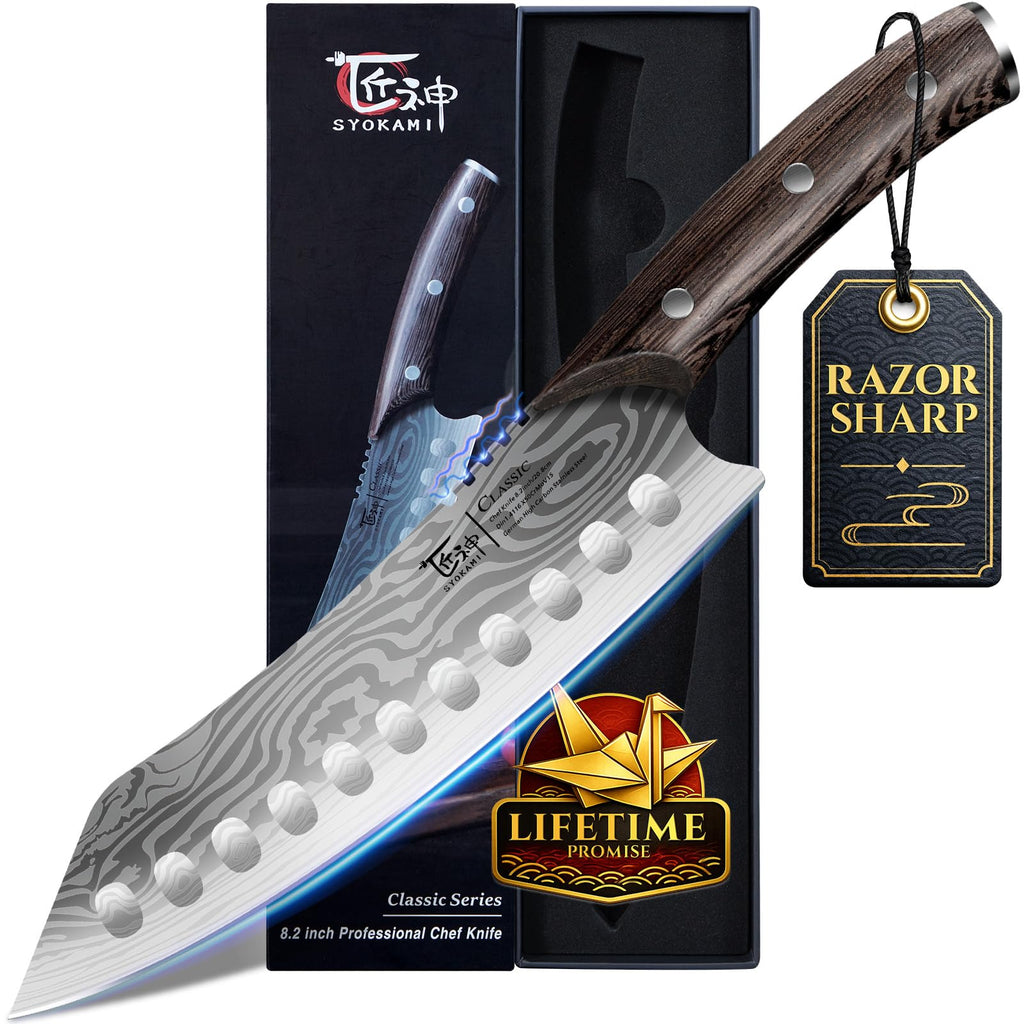 SYOKAMI Japanese Kitchen Knife, 8.2 Inch Chef Knife, Carbon Steel Kiritsuke