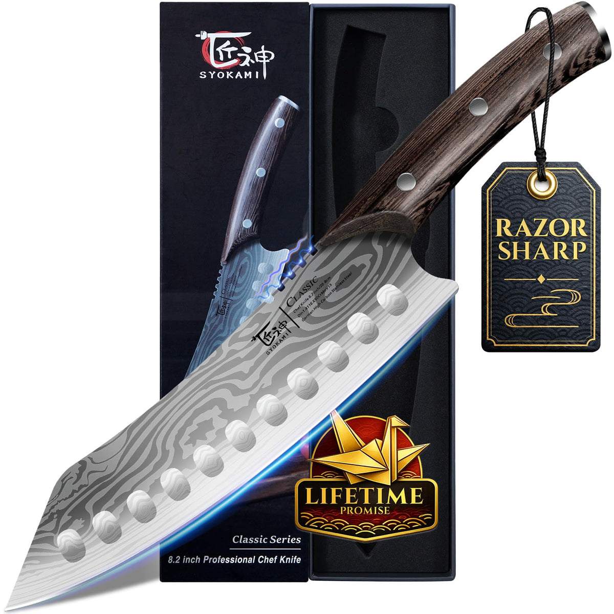 SYOKAMI Japanese Kitchen Knife, 8.2 Inch Chef Knife, Carbon Steel Kiritsuke