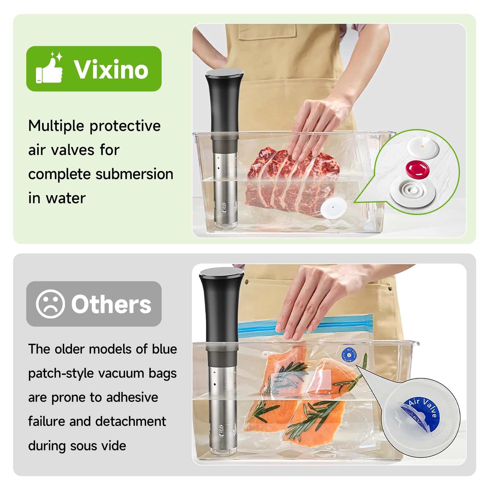 Vixino Vacuum Sealer Bags, 30 Reusable Vacuum Sealer Bags for Food, BPA-Free, Meal Prep and Sous Vide Cooking,Works for Handheld Sealer and Vac Sealer Machine with External Vacuum Systems