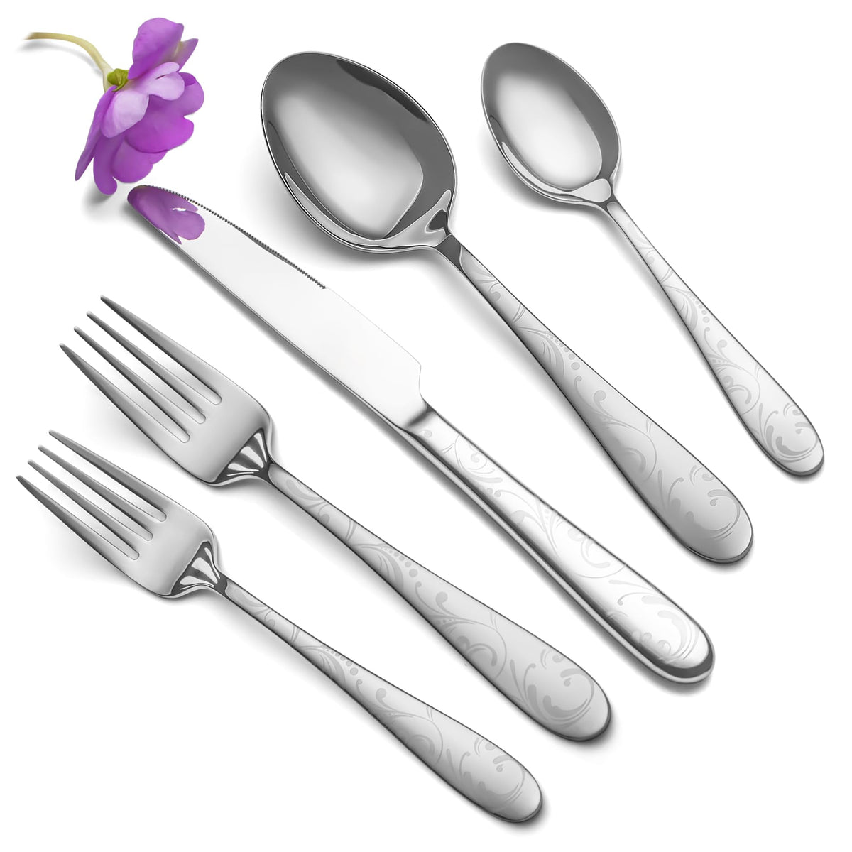 EIUBUIE 40 Piece Silverware Set for 8, Stainless Steel Flatware Set, Cutlery Sets with Mirror Finish, Dishwasher Safe, Modern Kitchen Forks, Spoons, Knives, Eating Utensil Sets