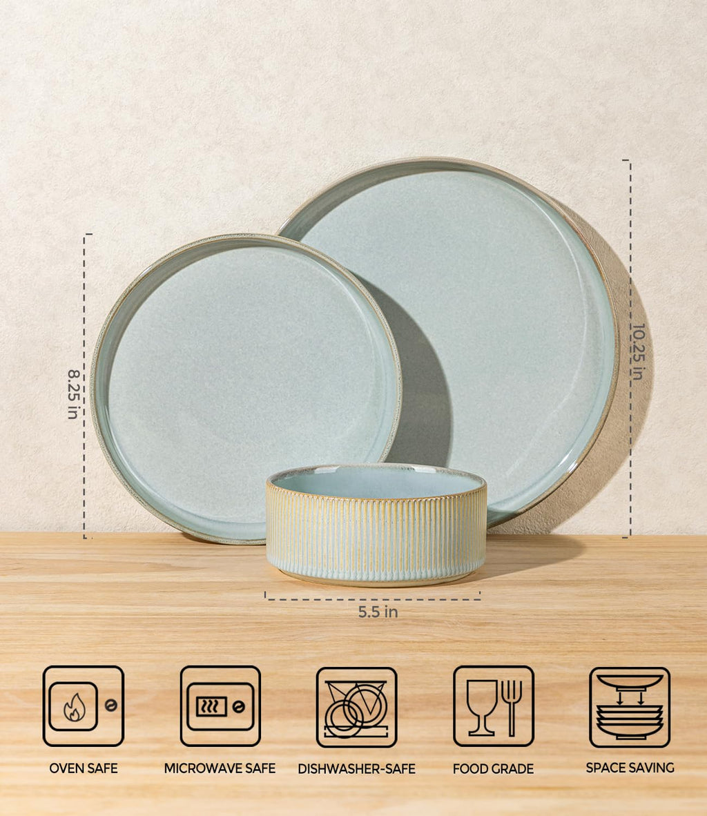 TheTerra Ceramic Dinnerware Sets for 8, 24 Pieces Plates and Bowls Set