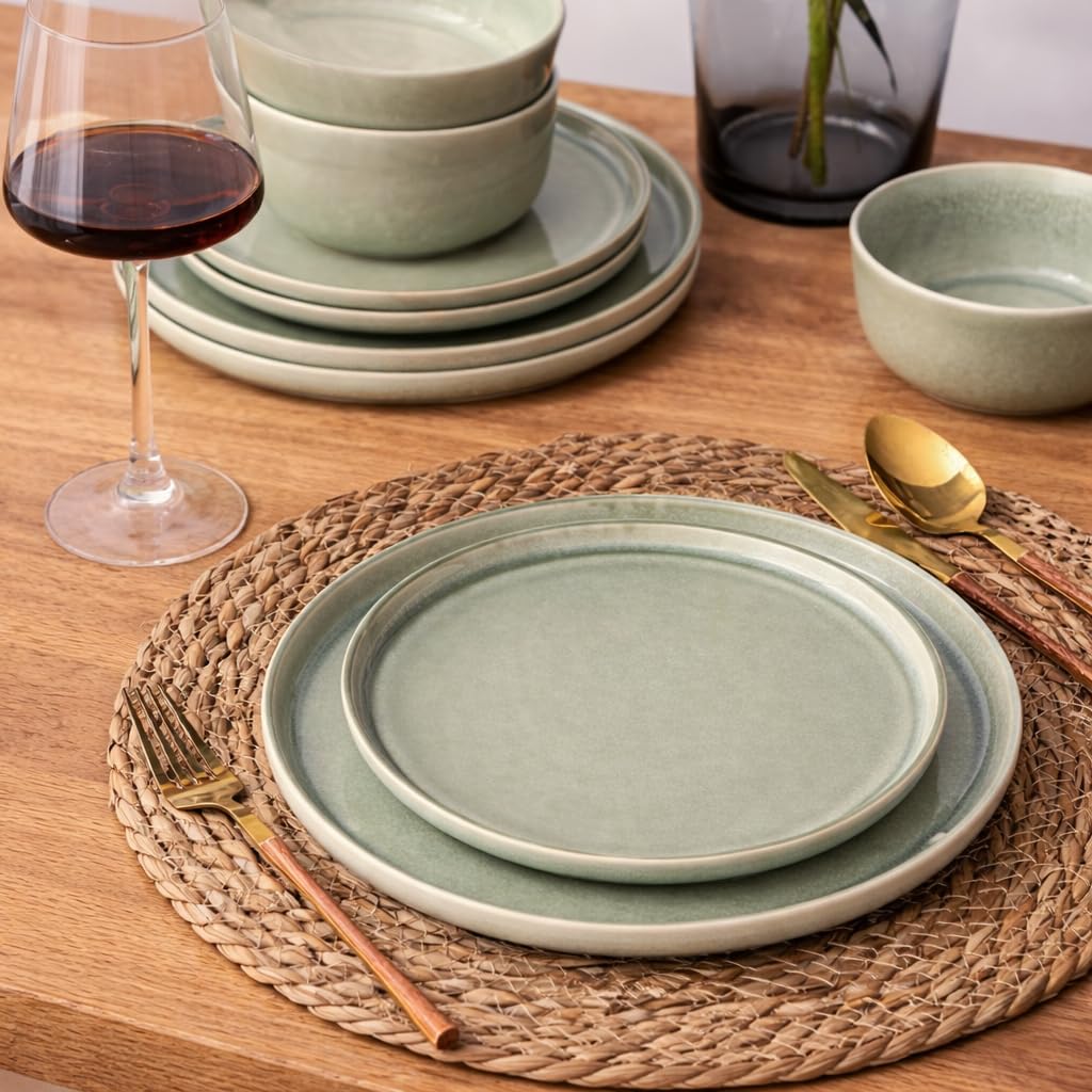 AmorArc Stoneware Dinnerware Sets for 4, 12Pcs Plates and Bowls Sets Dishes