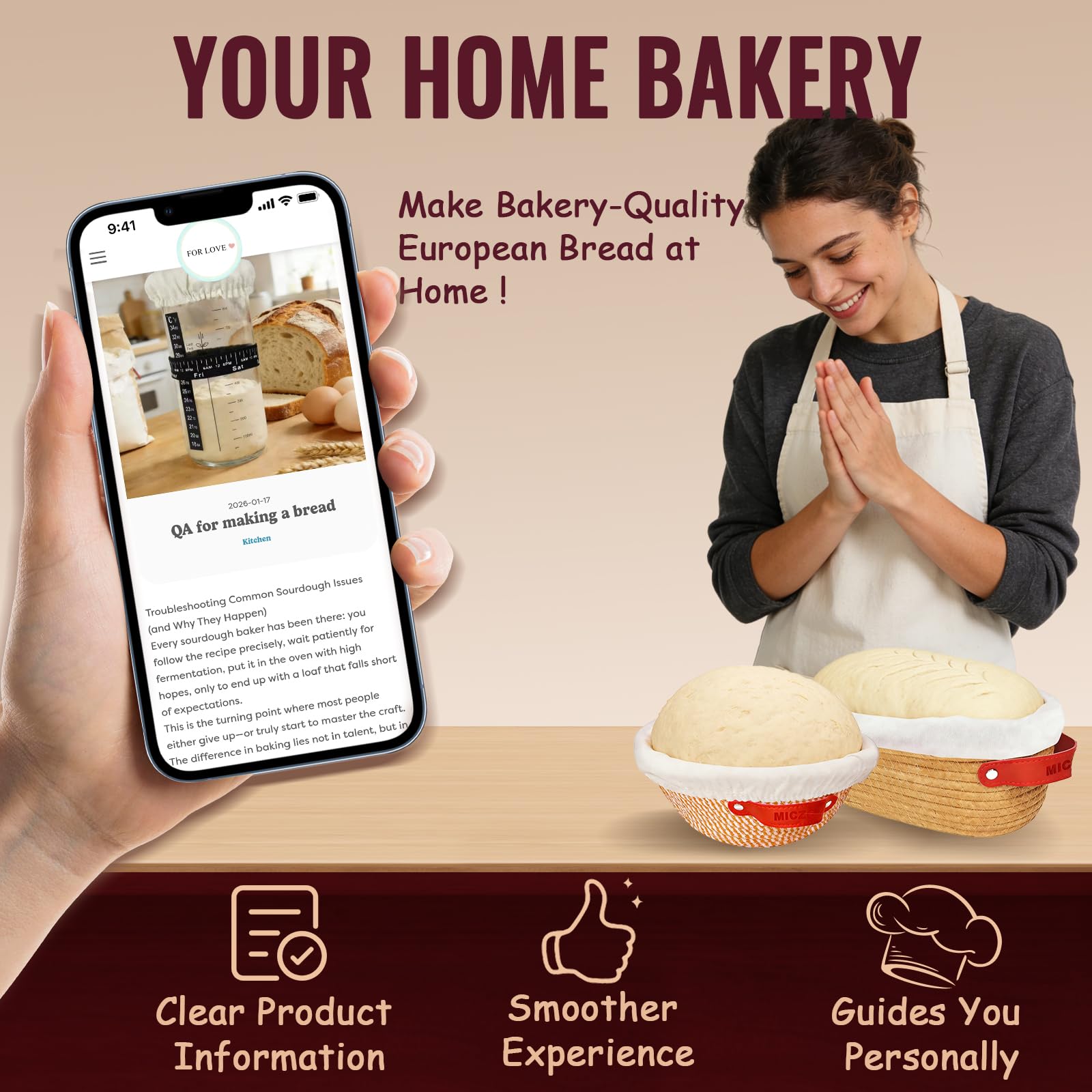 Sourdough Starter Kit, Sourdough Bread Baking Supplies, Sourdough Kit Home and Kitchen, Sourdough Bread Basket, Sourdough Starter Jar,Sour Dough Kit Tools,Bread Proofing Basket, Sourdough Jar