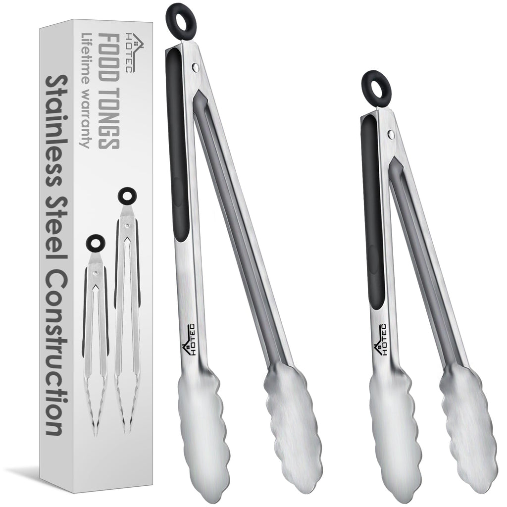 Hotec Mini Stainless Steel Kitchen Tongs for Cooking - 7-Inch Small Serving Tongs Metal Food Tongs Non-Slip Grip