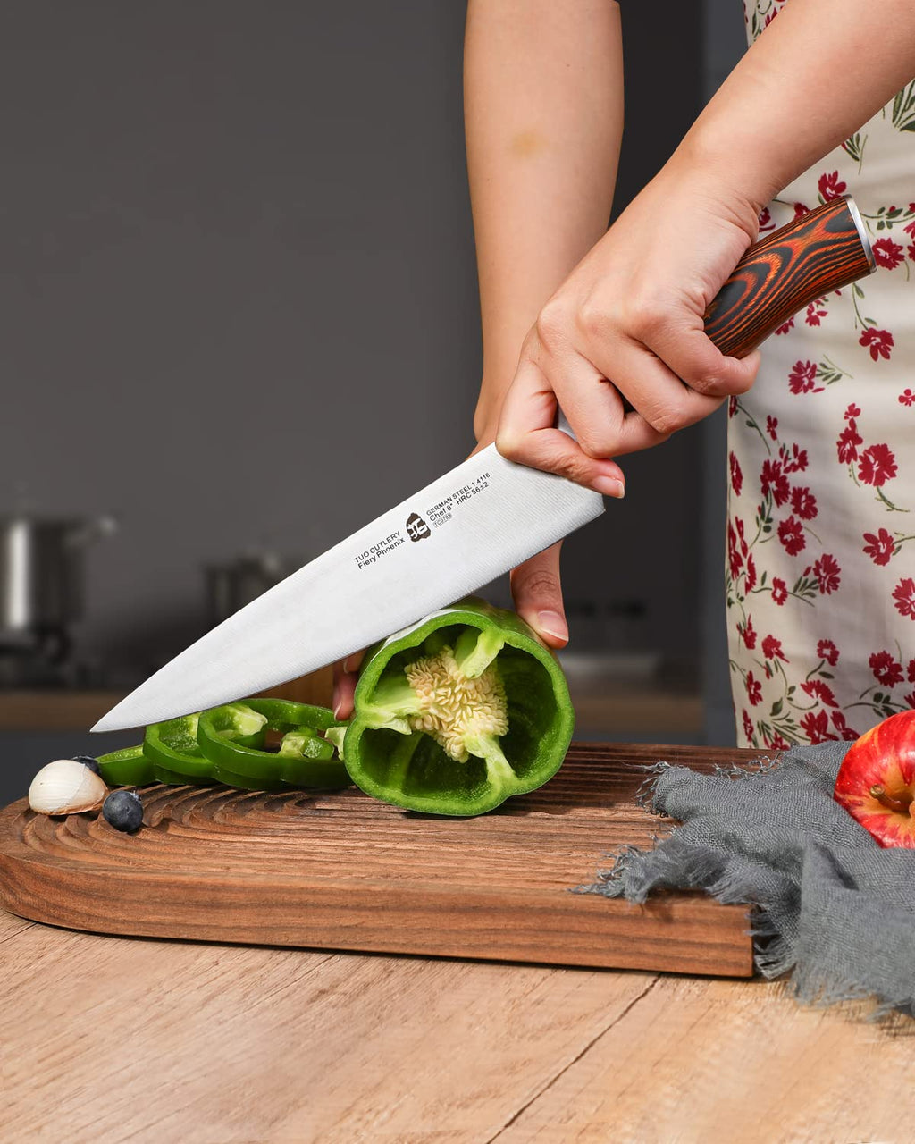 TUO Chef Knife, 8 inch Sharp Kitchen Knife with Pakkawood Handle, High Carbon Steel, Professional for Chopping & Dicing, Gift Box - Fiery Phoenix Series