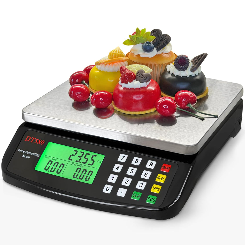 Large Digital Kitchen Scale 40kg/88lb Stainless Steel Price Computing Scale Counting Scale Deli Scale with LCD Display for Baking Bread Cooking Meat Prep Parts and Coins Adapter Included