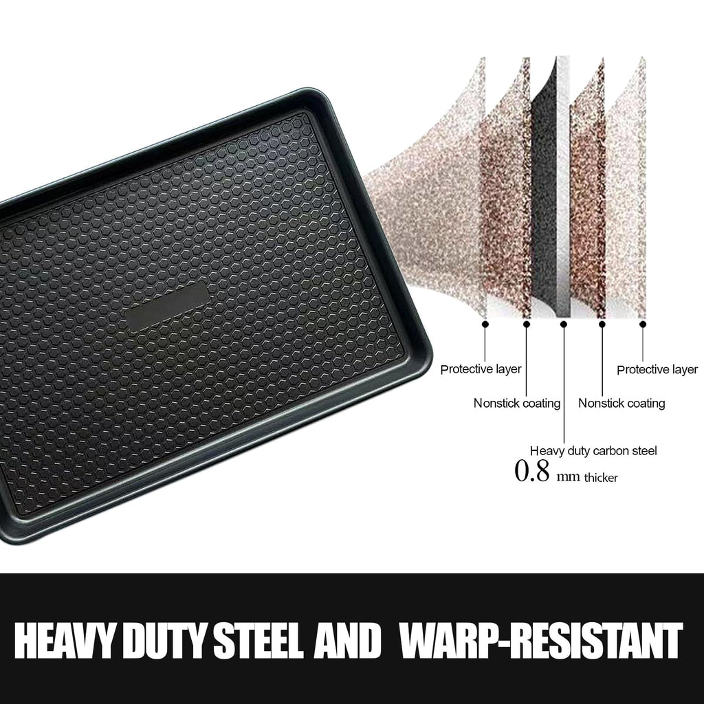 JOHO BAKING Large Baking Sheet Set (2 Pack) - Half Sheet Pan 17.7x12.2 Inch, 0.8mm Heavy Duty Carbon Steel, Nonstick & Warp Resistant Cookie Sheet for Baking, Roasting, Textured Pattern, Dark Grey
