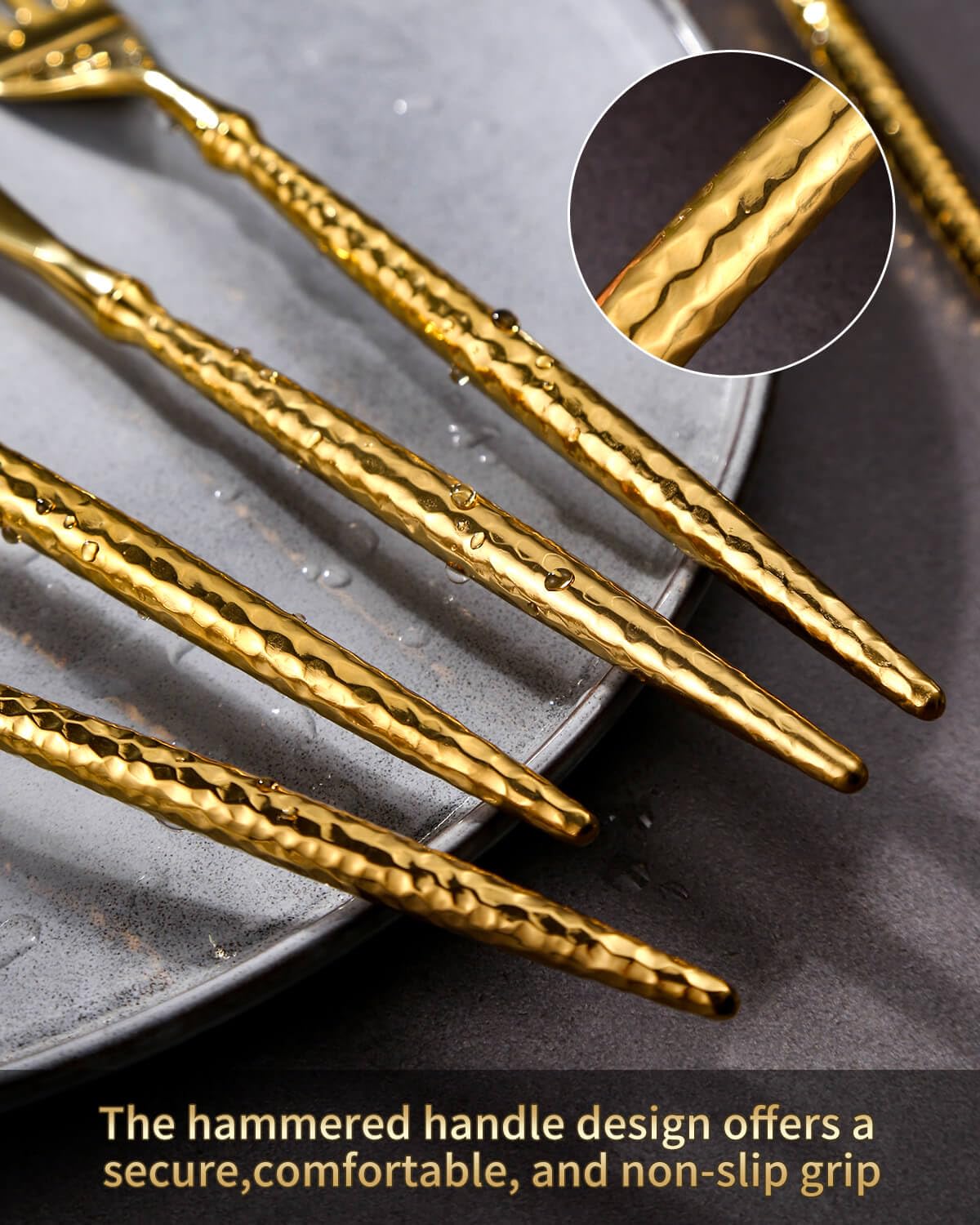 Lemeya 20-Piece Hammered Gold Silverware Set,18/10 Stainless Steel Forging Heavy Duty Cutlery Set for 4, Luxury Unique Flatware Set,Spoons and Forks Set,Mirror Polished,Dishwasher Safe