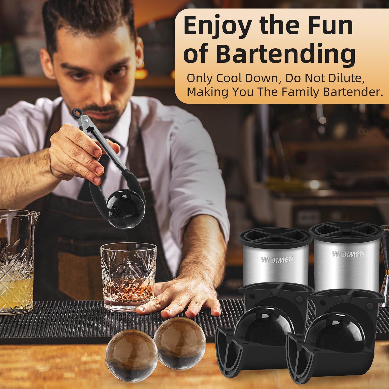 Clear Ice Cube Maker - 2.5" Ball - Stainless Steel Clear Ice Maker - Compact Design - for Whiskey, Cocktails, Bourbon - 8 PACK