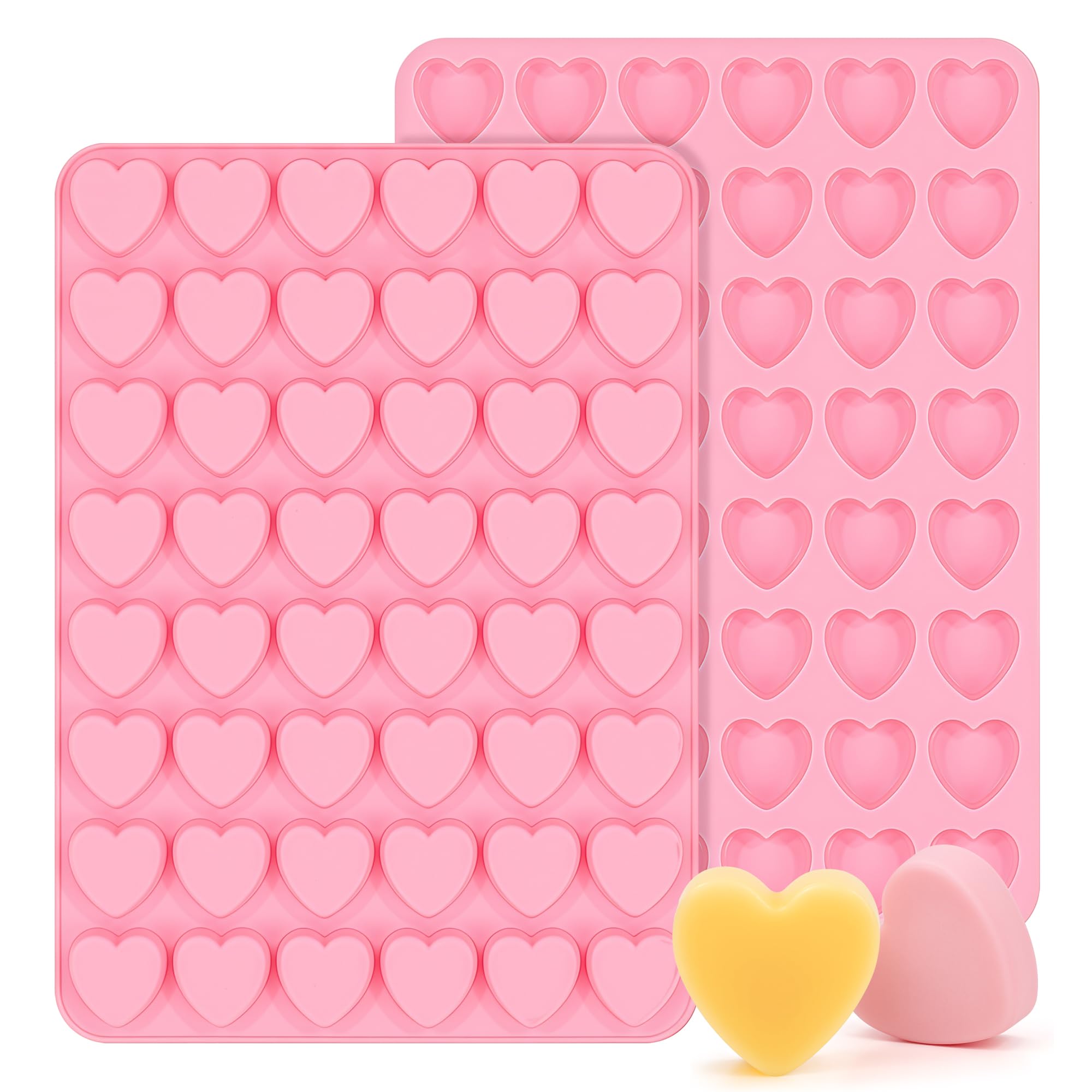 AOTASO 1 Inch Mini Heart Shaped Silicone Molds for Chocolate, Candy, Gummy, Soap (Set of 2, Pink)