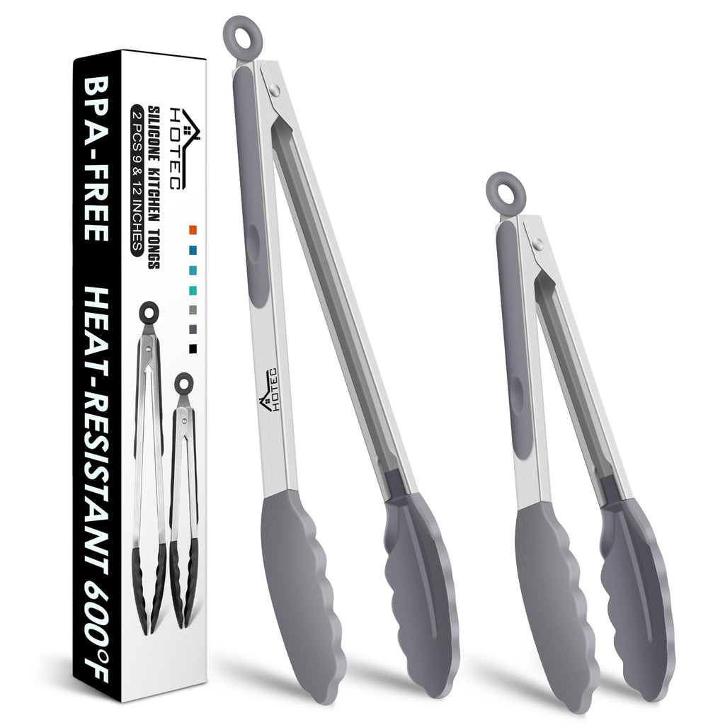 HOTEC Stainless Steel Kitchen Tongs with Silicone Tips, Set of 3-7",9" &12"