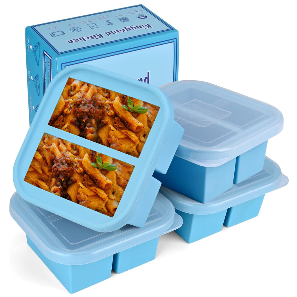 Kinggrand Kitchen 1 Cup Silicone Freezer Molds Silicone Freezer Tray with Lid 4 Pack Soup Freezer Containers Make 8 Soups, Broths, Stews, Sauces, Curries