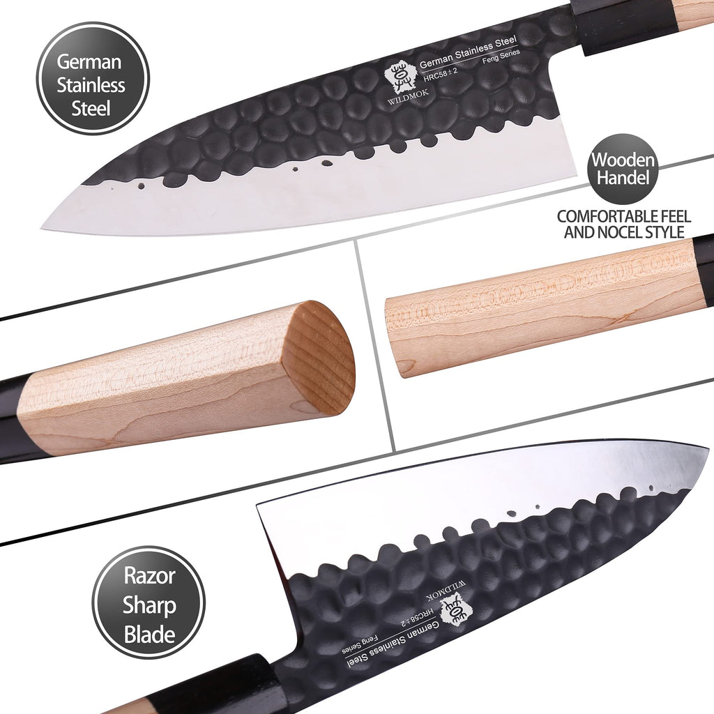 WILDMOK Left Handed 7 Inch Deba Knife German Stainless Steel Sashimi Knife Asian Usuba Salmon Knife for Left Handed