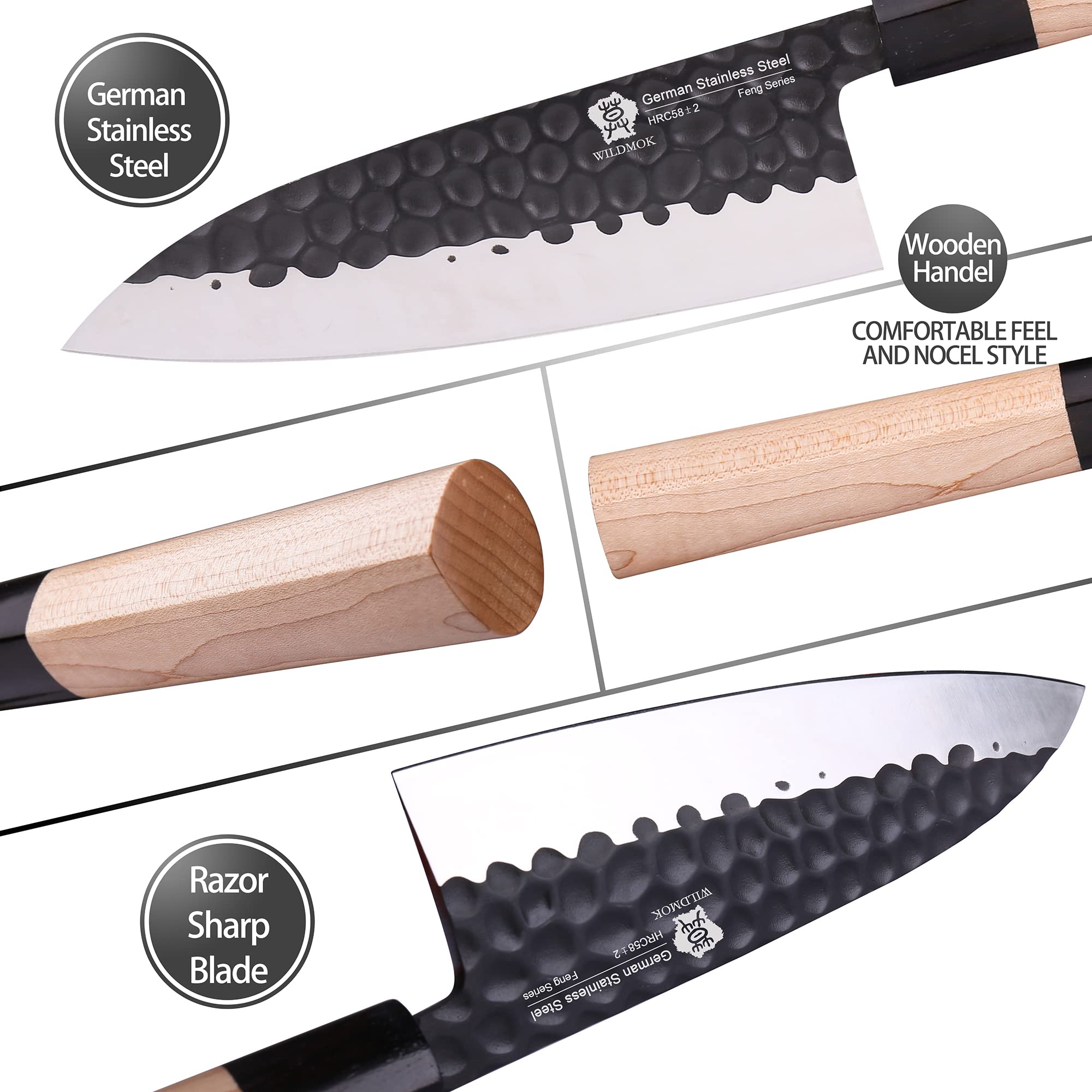 WILDMOK Left Handed 7 Inch Deba Knife German Stainless Steel Sashimi Knife Asian Usuba Salmon Knife for Left Handed