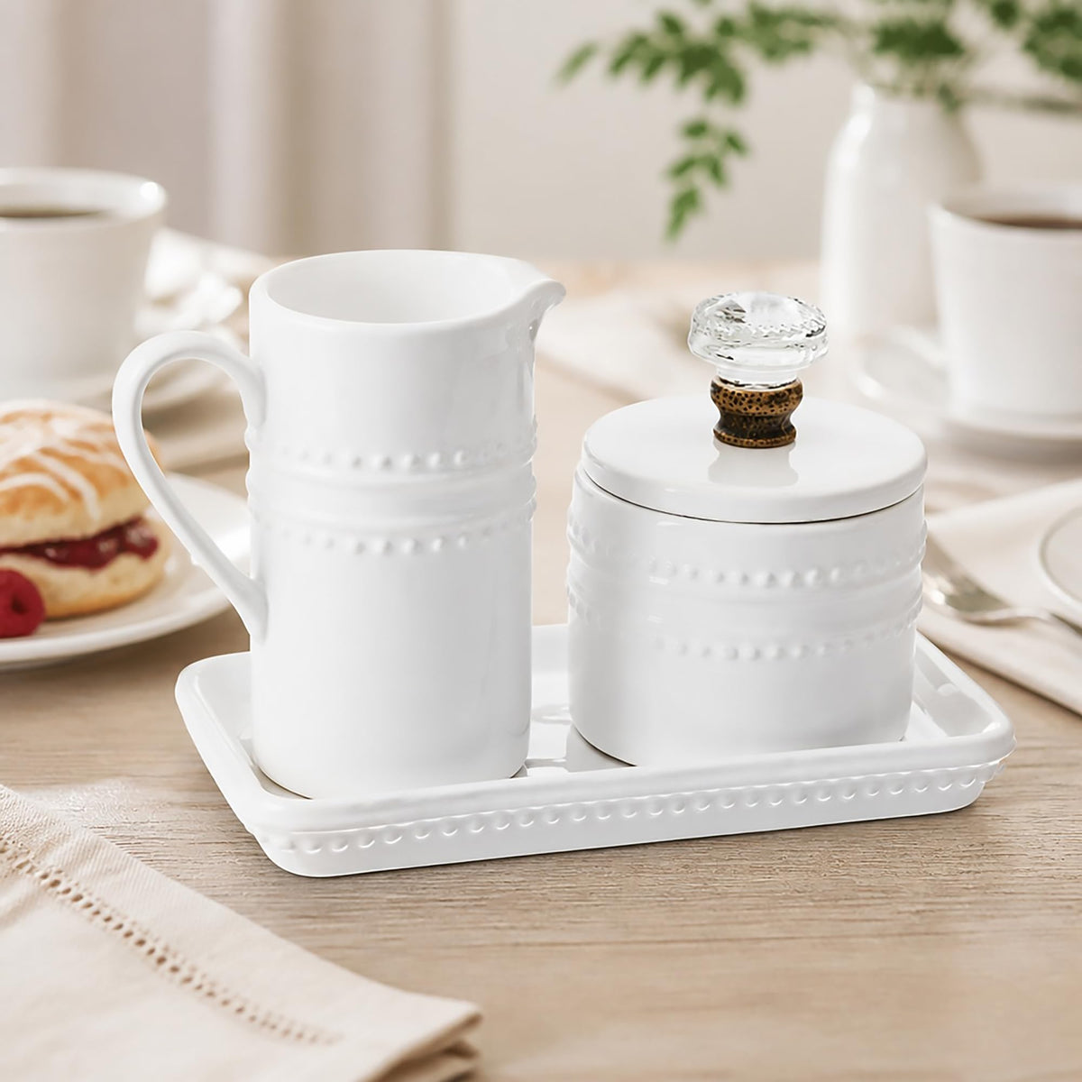Mud Pie 47800002 Farmhouse Inspired Vintage Doorknob Cream and Sugar Set, One Size, White