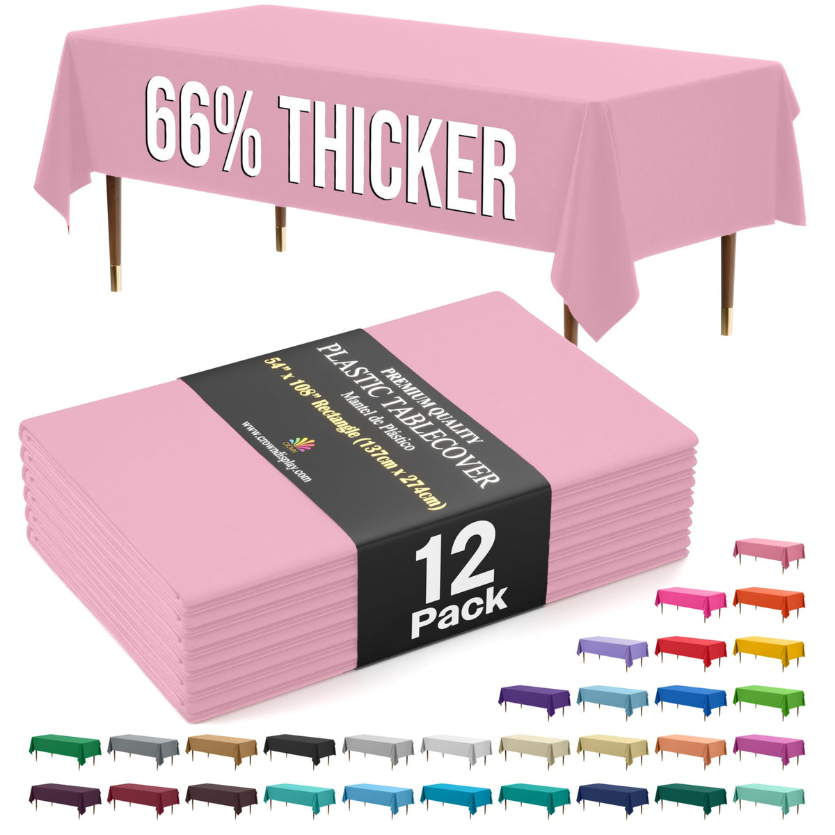 Exquisite Party Solids 66% Thicker Premium Plastic Table Cloth Rectangle Table Cover 0.5 Mil 12 Pack Red Table Cloth 54 Inch x 108 Inch Disposable Tablecloth Won't Tear Easily Like Cheap Thin Brands