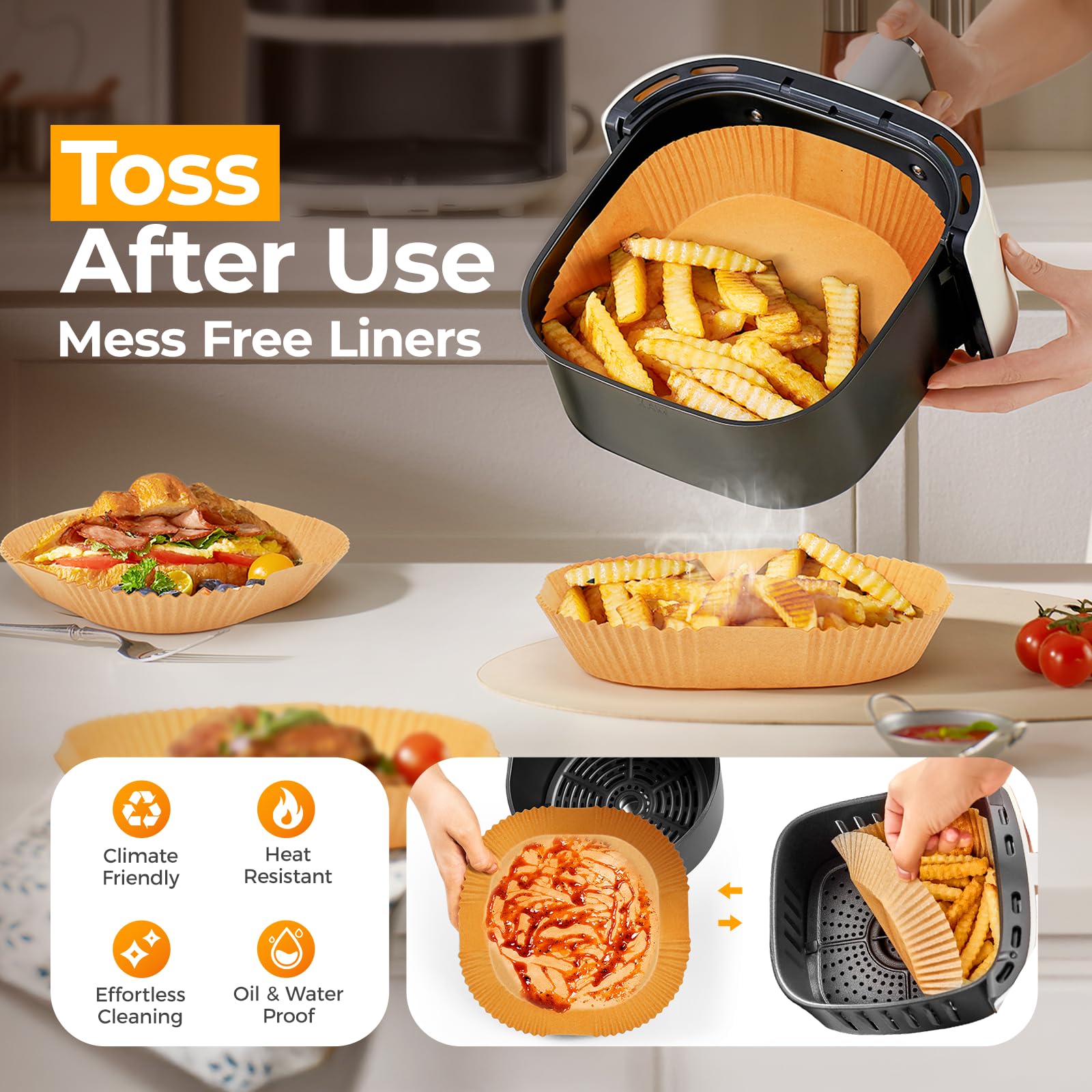 Vailnd 100Pcs 9 Inch Air Fryer Liners Disposable Square for 10-12 QT