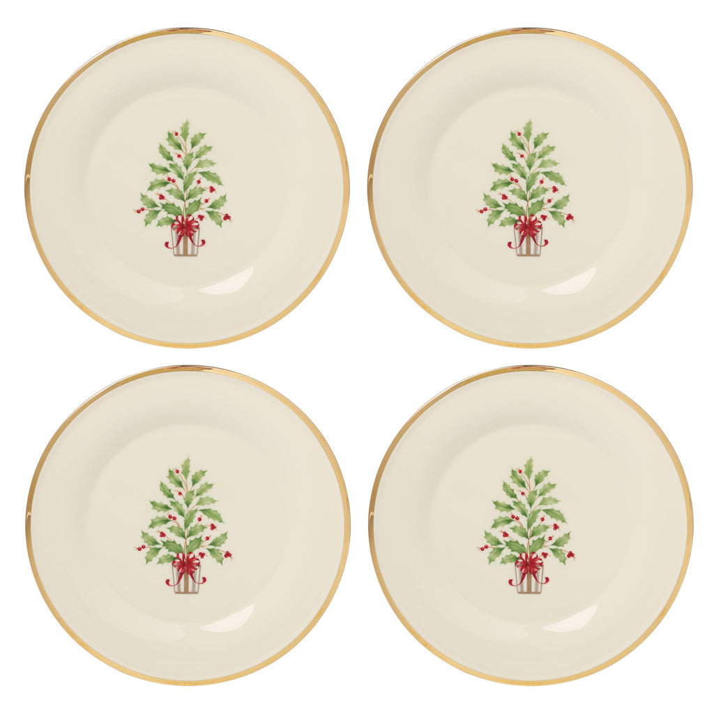 Lenox Holiday Porcelain Christmas Salad Plate Set for 4
