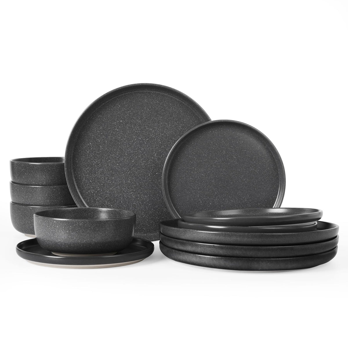 Famiware Milkyway 16-Piece Dinnerware Set with Mugs, Dark Gray