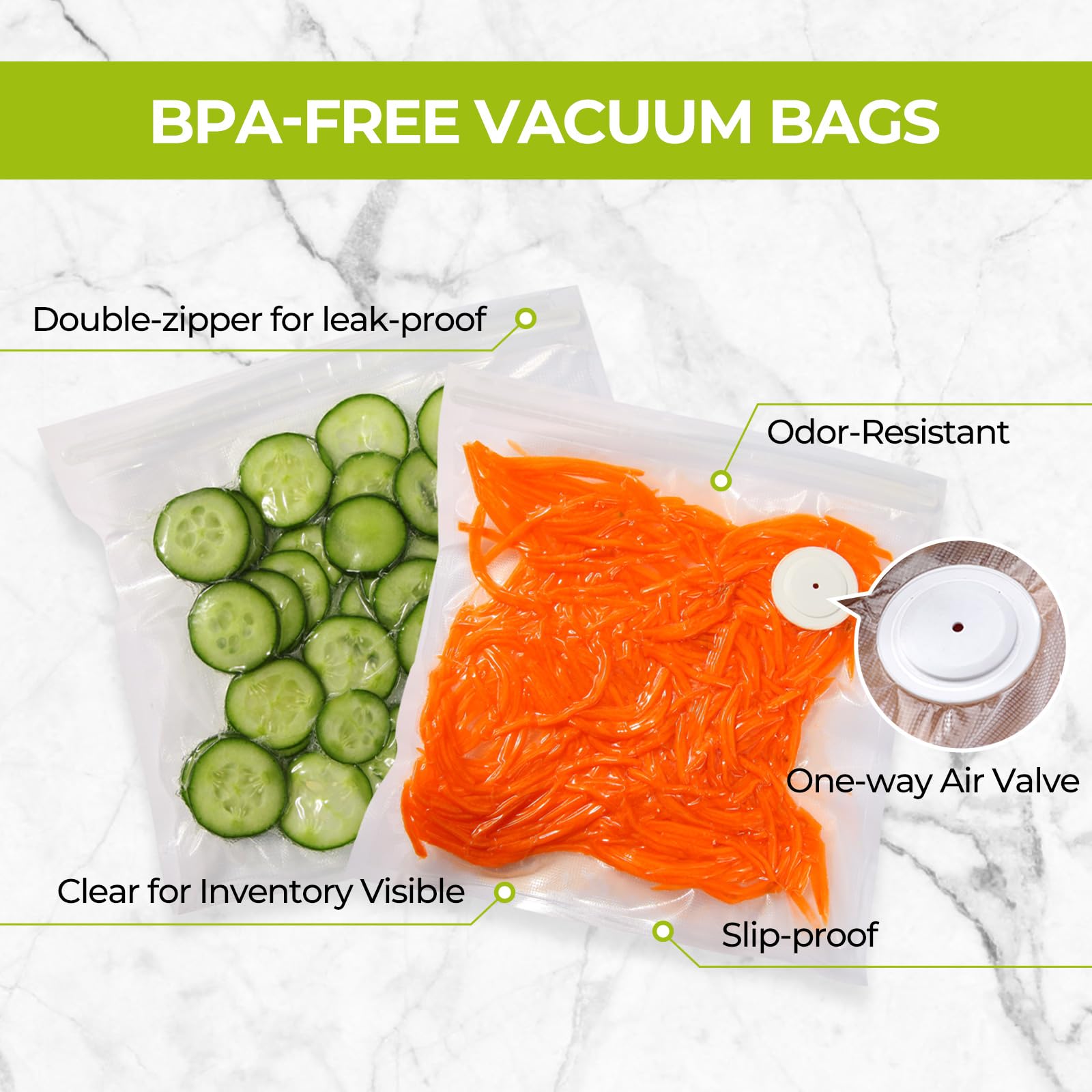 ZLTMYI Reusable Vacuum Sealer Bags for Food, 30 BPA-Free Food Storage Bags
