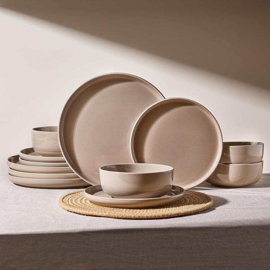 Famiware Milkyway 16-Piece Dinnerware Set with Mugs, Dark Gray