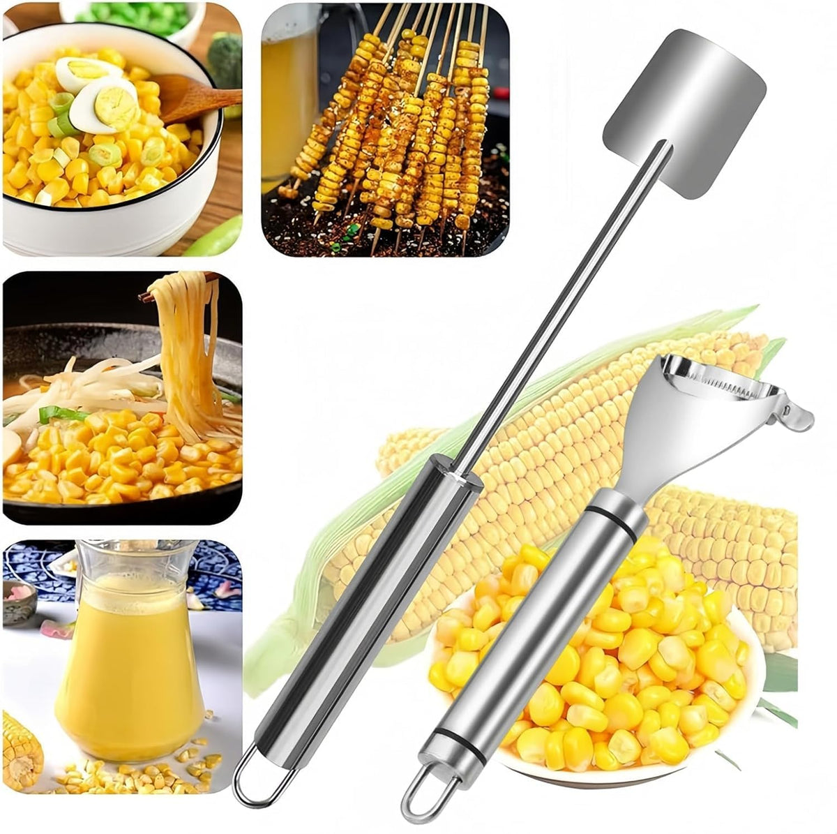 Corn Cob Peeler, 2025 NEW Long Handle Stainless Steel Corn Peeler for Corn on the Cob Stripper Tool, Corns Peelers Stainless Steel Splitter Tool Easy Fast Corn Remover Tool for Home Kitchen (2pcs)