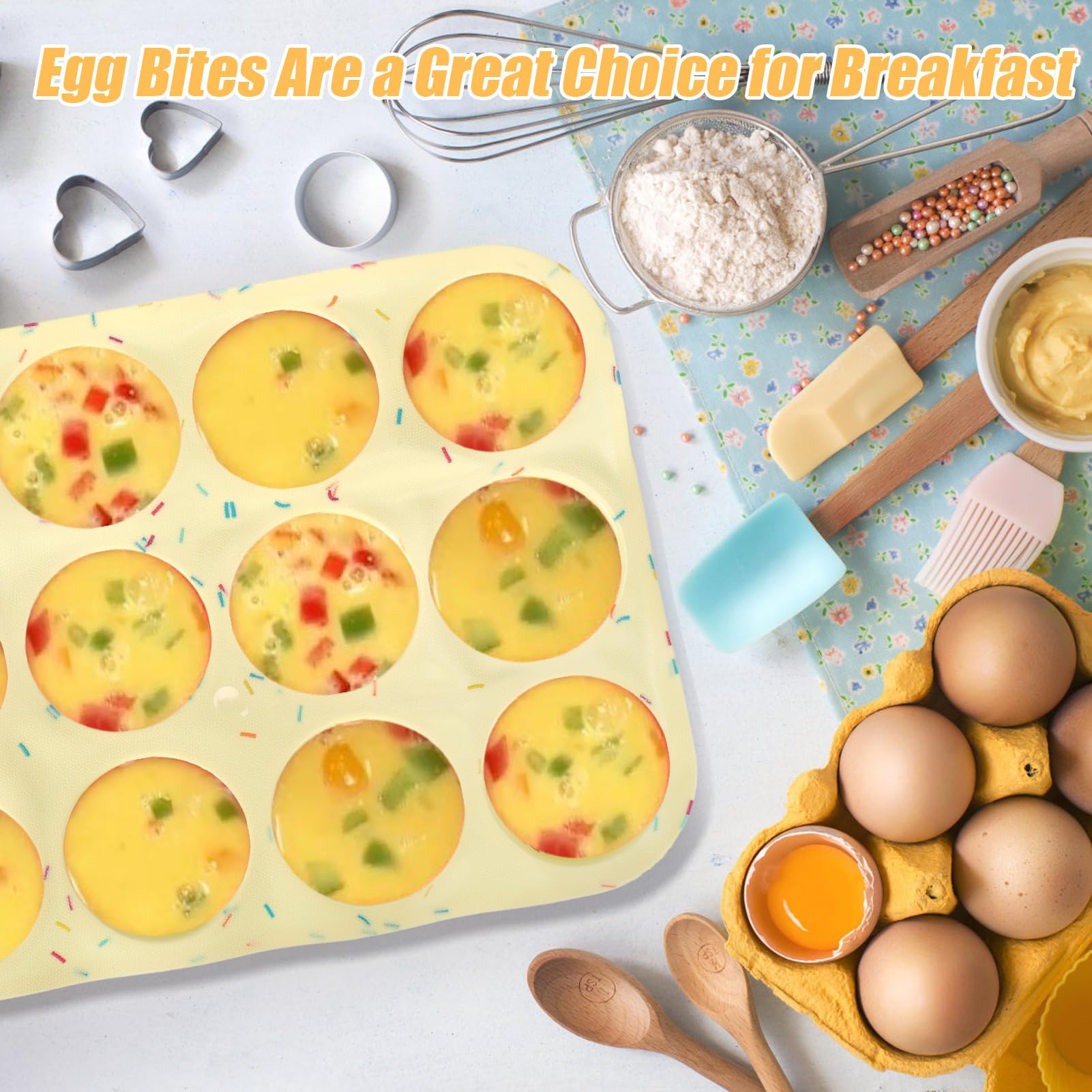 Palksky Silicone Egg Bite Molds, 2Pack 12-Cavity Muffin Pan for Baking, Tarts, Nonstick Cupcake Pan