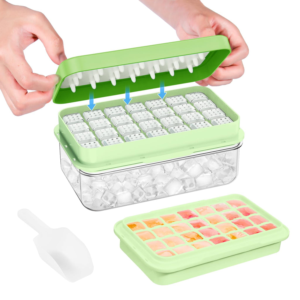 PHINOX Ice Cube Tray with Lid and Bin, Easy Release 56 Cubes for Freezer