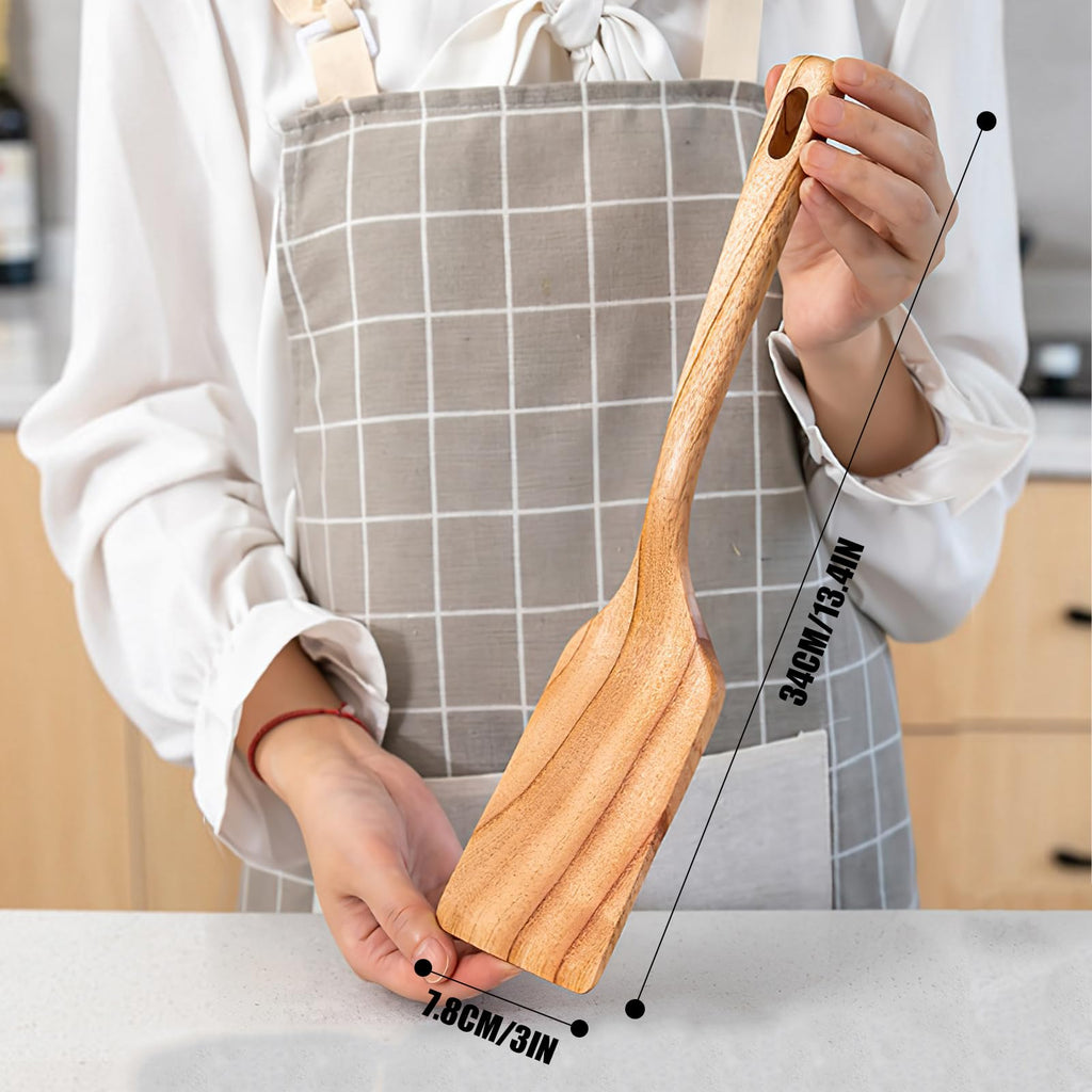 Zenxylo Wooden Spoons for Cooking, Wooden Cooking Spatula Turner and Spoon Set, 2-Piece, Sturdy, Lightweight and Heat Resistant