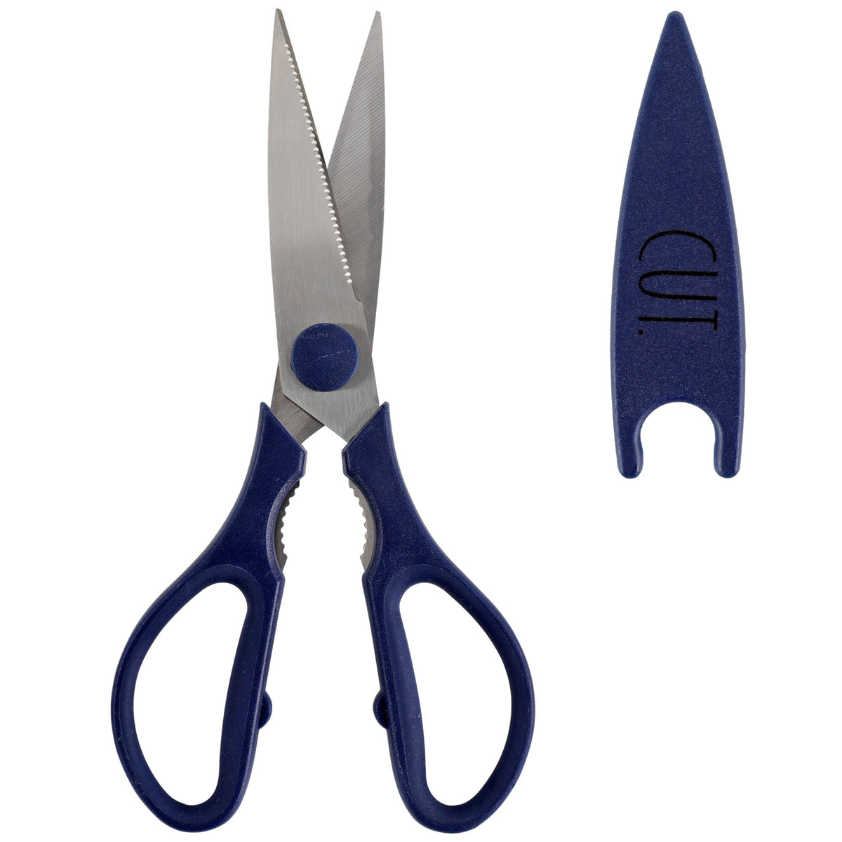 Rae Dunn Kitchen Scissors- Stainless Steel Kitchen Shears, Cooking Scissors for Cutting Meat, Chicken, Herbs and Produce with Blade Cover and Soft Grip Handles (Brown)